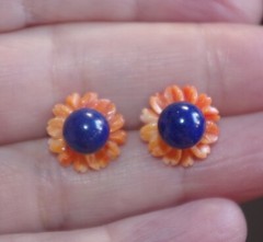 12MM Orange MOP Carved Flower Jackets For Stud Earrings Use With Any Studs