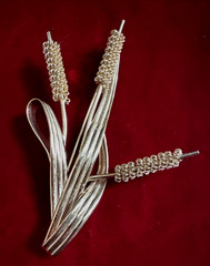 VTG Napier Cattail Brooch Mid Century Modern Botanical Gold Tone Typha Pin