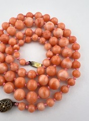 Vintage Chinese Silver Angel Skin Carved Round Bead Knotted Necklace 24″ -36.8g
