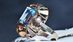 14k multi tone gold ring 4.50ct London blue topaz solitaire sz 7.5 antique 4.3gr