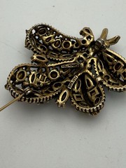 Hollycraft 3” Signed Pastel Rhinestone Leaf Brooch Vintage Pin