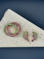 VTG Gold-Tone OMBRÉ Rhinestone Swirl Brooch and Clip-On Earrings Set.