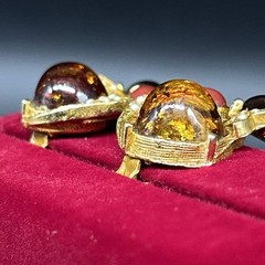 Vtg Arthur Pepper ART Signed Gold Tone Golden Cabochon Clip Earrings Seed Pearls