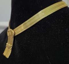 Whiting & Davis Fringe Buckle Necklace Vtg Gold Plated Mesh Metal 17″ Band 1/2″
