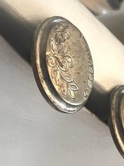 Vintage Brushed Silver Tone Etched Round Cufflinks MCM Bullet Back