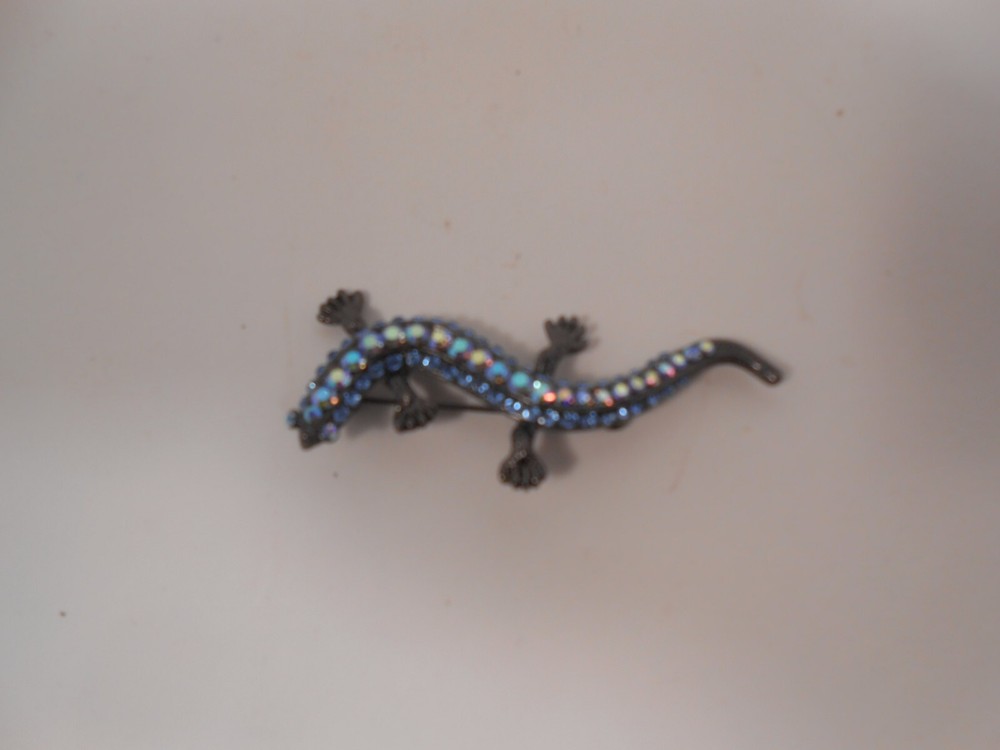 Gecko Lizard Rhinestone Brooch Gun Metal Grey 3″