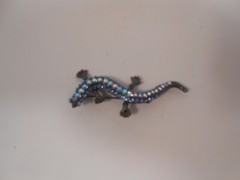 Gecko Lizard Rhinestone Brooch Gun Metal Grey 3″