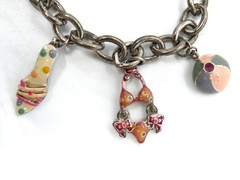 Vintage Cookie Lee Signed Beach Bikini Sandal Enamel Charms Silver Tone Bracelet