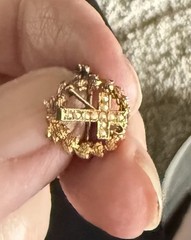 Vintage White And Yellow Gold Diamond Eastern Star / Masonic Pearl Pins 14k