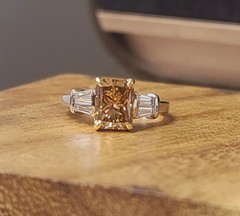 Vintage Platinum Engagement Ring 2.34ct.Natural Champagne Radiant Diamond GIA