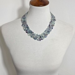 Multi-Strand Woven Rainbow Fluorite Chip Necklace Irregular Polished Stones