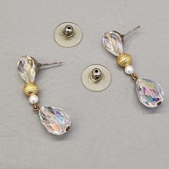 Vintage Glass Earrings Dangle AB Teardrop Faceted Drop 1.5″