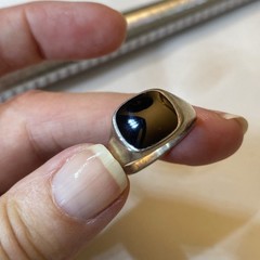 Vintage Sterling Silver And Black Onyx Modernist Stackable Ring 925