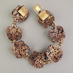 Vintage Rhinestone Bracelet Clip Earrings Set AB Western Germany Filigree Enamel