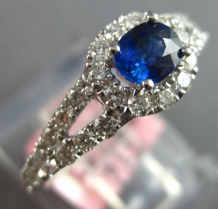 ESTATE .99CT DIAMOND & AAA SAPPHIRE 14KT WHITE GOLD 3D CLASSIC HALO LOVE RING