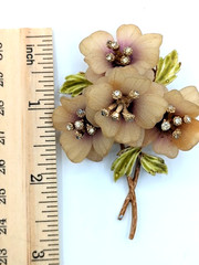Vintage Flower Brooch Frosted Lucite Rhinestone Floral Pin