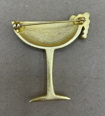 Vintage – Champagne Cocktail Coupe Glass Crystal Bubbles Brooch Gold Tone/Black