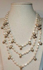 Vtg 3 Strand Baroque Freshwater Pearl Necklace Teardrop Metal Spacers 16-18-22″