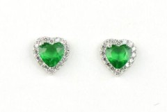 14k Solid White Gold Halo Heart Stud Earrings