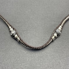 Lucky Brand Woven Brown Silver Tone Bead Necklace Rhinestones 22” Adjusts