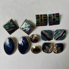 Vintage 1980s 1990s Enamel Earrings Lot Pierced Red Blue Statement Some Signed
