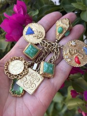 Vintage 50’s-60’s Chunky Charm Bracelet 8″ Medallions Geometric Gold Tone MCM