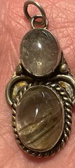 Vtg. Rutilated Quartz Oval & Moon StoneSilver Pendant Wt. 6.47