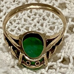 Vintage Ty Lee Hong Kong 14Kt Gold Jade Ring Size 6 Tied Ribbon Bow 3.1 Gms