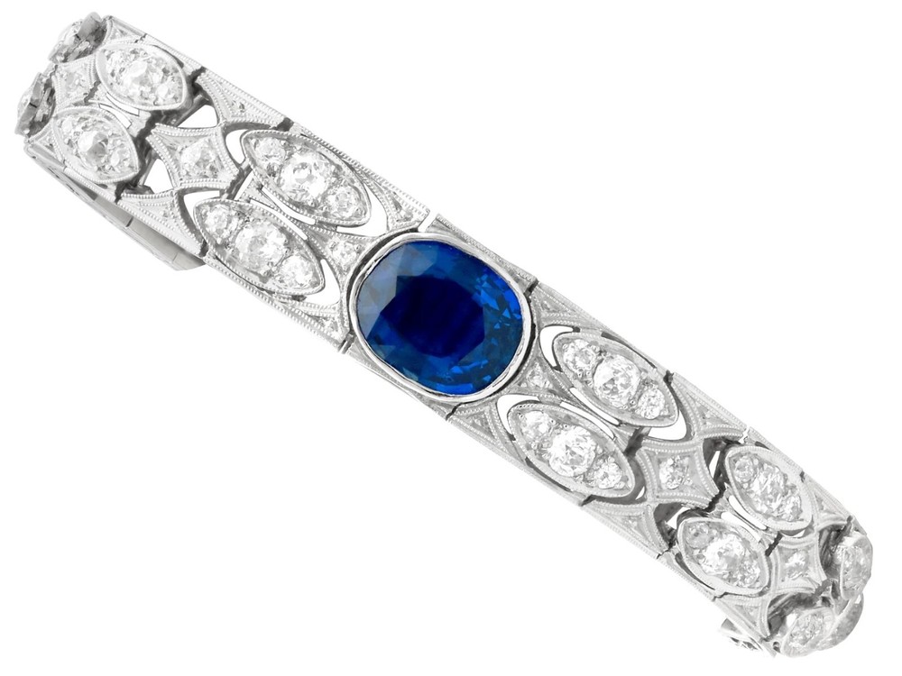 Art Deco 2.90Ct Basaltic Sapphire and 5.40Ct Diamond Platinum Bracelet