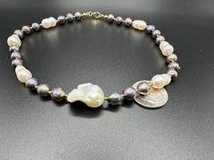 White and black mixed Edison pearl choker, 925 sterling silver gold plated