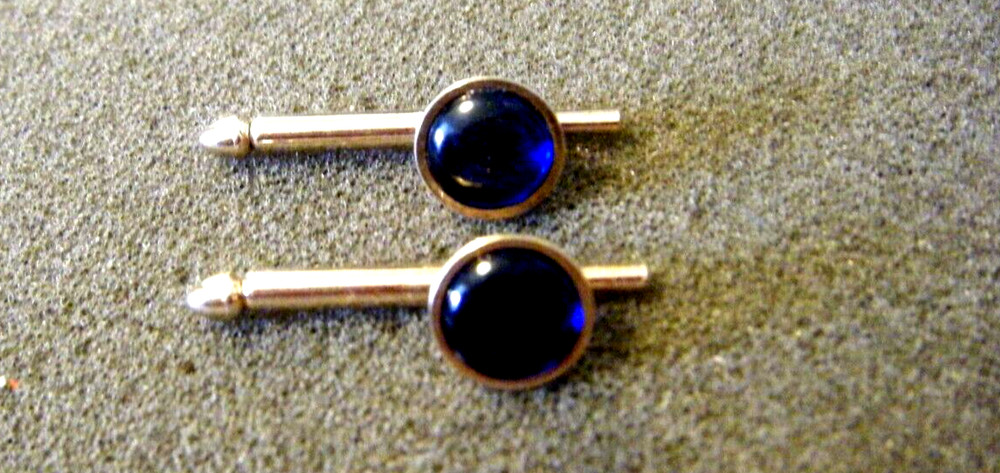 Antique Edwardian PAIR Cufflink Stud Button gold tone royal blue “Swank”mark