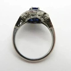Art Deco Style Oval Cut Sapphire Lab Created Diamond Engagement 925 Silver Ring