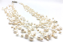 Floating Fresh Water White Pearls 3+ Strands ST Rhinestone Clasp 17″ Neckace