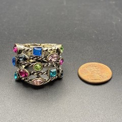Vintage BIG Colorful 1980s Ring Adjustable/Expansion Ring,Sz 7-9, Stackable Hack