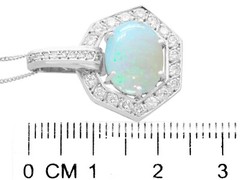 Vintage 1.65 Ct Opal and 0.68 Ct Diamond, 18k White Gold Pendant, Circa 1960