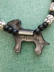 Vtg Flying Colors Dog Necklace Ceramic Black Dog White Accident Beaded Necklace