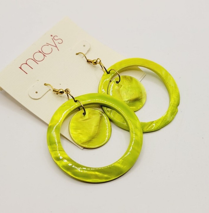 1980s Runway Green Pearlized Shell Earrings 2.5 in Vintage