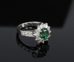 Vintage 1.19ct Chrome Green Tourmaline & 0.73ct Diamond Platinum Ring, Size 5.5
