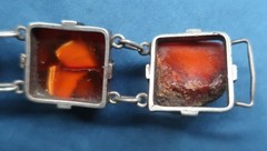 Andersen Henningsen Danish Sterling Silver Baltic Amber Moss Agate Bracelet AVH