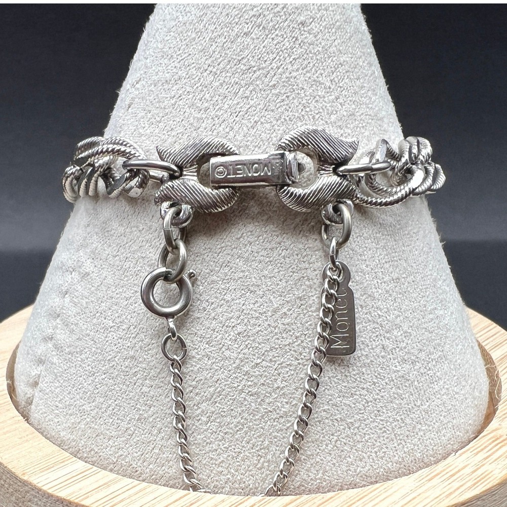 Vintage Monet Charm Bracelet Silver Tone Safety Chain Signed
