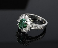 Vintage 1.19ct Chrome Green Tourmaline & 0.73ct Diamond Platinum Ring, Size 5.5