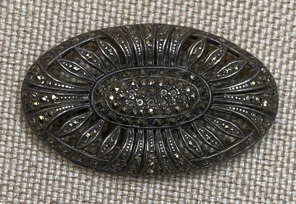 STERLING SILVER 925 MARCASITE BROOCH ANTIQUE ART NOUVEAU BEAUTY ELEGANT DESIGN