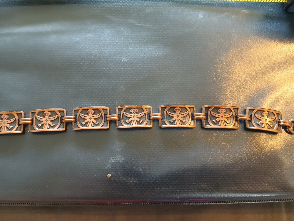 Vintage Copper Kachina Link Panel Bracelet Dancer Warrior Southwest Style