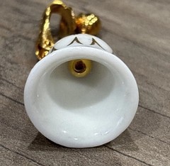 Vintage 90s Avon Signed White Porcelain Bell Clip-On Earrings Gold Tone Trim VTG