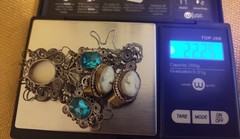 Vintage Cameo Blue Glass Silver Necklace 22″ and Italian earrings marked GM