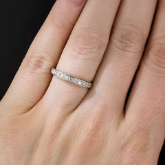 Vintage Retro Circa 1880s Art Deco Style Lab-Created Diamond Wedding Silver Ring