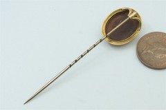 15K GOLD CARVED SHELL GODDESS CAMEO STICKPIN – FINE QUALITY ANTIQUE VICTORIAN