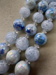 Coro Vintage 3 Strand Blue Lucite Bead Necklace Faceted Choker Retro 14-16.5”