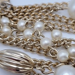Elegant Multi Chain Bead Faux Pearl Gold Tone Layered Necklace Vintage 18 Inch