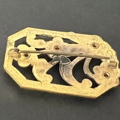 Art Deco Rectangle Floral Openwork Flower Brooch Rhinestones Antique Vtg Old Pin